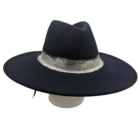 Eugenia Kim Harlowe Hat Navy Blue Large Brim Silver Paint Accent NWT - Picture 1 of 12